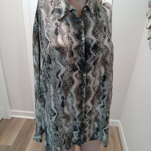 Vintage 90's Allison Taylor Sz XL 100% Silk Monochrome Mixed Animal Print Blouse